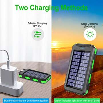 Saraupup Solar Charger Power Bank, 38800mAh Portable Charger Fast Charger Dual USB Port Built-in Led Flashlight and Compass for All Cell Phone and Electronic Devices Green