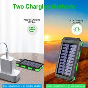Saraupup Solar Charger Power Bank, 38800mAh Portable Charger Fast Charger Dual USB Port Built-in Led Flashlight and Compass for All Cell Phone and Electronic Devices Green