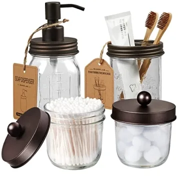 Amolliar Mason Jar Bathroom Accessories Set - 4 Pack Rustic Bronze Decor