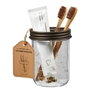 Amolliar Mason Jar Bathroom Accessories Set - Rustic Style