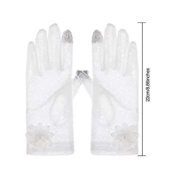 SATINIOR Lace Gloves Women Short Floral Gloves Fingerless Gloves Tea Party Gloves for Halloween Wedding Party (White)