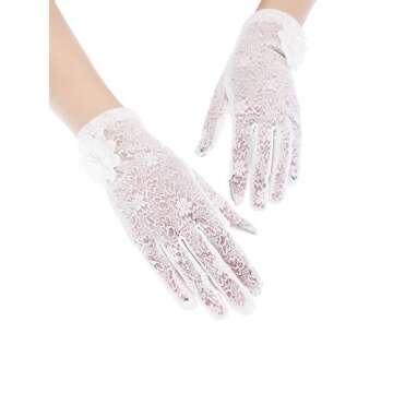 SATINIOR Lace Gloves Women Short Floral Gloves Fingerless Gloves Tea Party Gloves for Halloween Wedding Party (White)