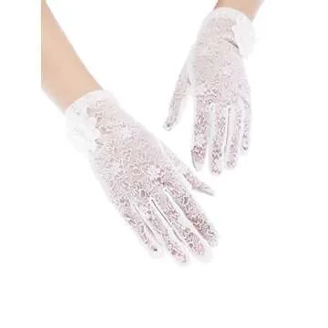 SATINIOR Lace Gloves Women Short Floral Gloves Fingerless Gloves Tea Party Gloves for Halloween Wedding Party (White)