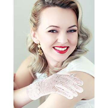 SATINIOR Lace Gloves Women Short Floral Gloves Fingerless Gloves Tea Party Gloves for Halloween Wedding Party (White)