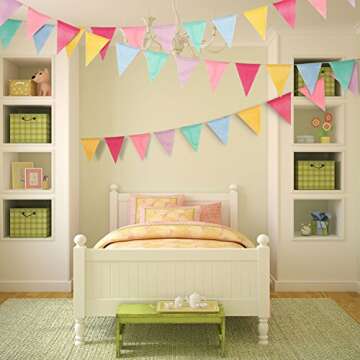 12 Multicolor Flags Imitated Burlap Bunting Banner Pastel Rainbow Decor Fabric Triangle Flag for Par...