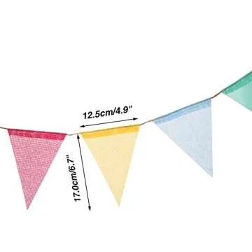 12 Multicolor Flags Imitated Burlap Bunting Banner Pastel Rainbow Decor Fabric Triangle Flag for Party Birthday Wedding Kids Room Classroom Decoration