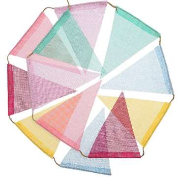 12 Multicolor Flags Imitated Burlap Bunting Banner Pastel Rainbow Decor Fabric Triangle Flag for Party Birthday Wedding Kids Room Classroom Decoration