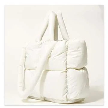 Puffer Tote Bag, Trendy Luxury Chic Quilted Large Padded Designer Handbags for Women Cotton Winter S...