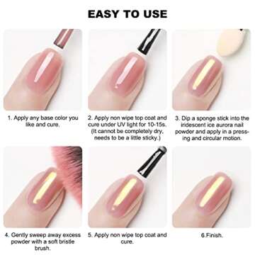 6 Colors Aurora Chrome Nail Powder Kit Holographic Unicorn Pearl Mirror Effect Pink Yellow Blue Purple Mermaid Manicure Glitter Pigment Dust for Nail Art Design with Tool