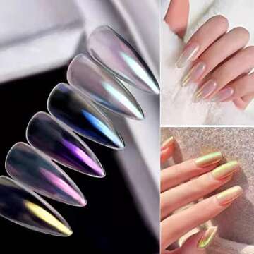 6 Colors Aurora Chrome Nail Powder Kit Holographic Unicorn Pearl Mirror Effect Pink Yellow Blue Purple Mermaid Manicure Glitter Pigment Dust for Nail Art Design with Tool