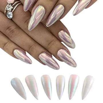 6 Colors Aurora Chrome Nail Powder Kit Holographic Unicorn Pearl Mirror Effect Pink Yellow Blue Purple Mermaid Manicure Glitter Pigment Dust for Nail Art Design with Tool