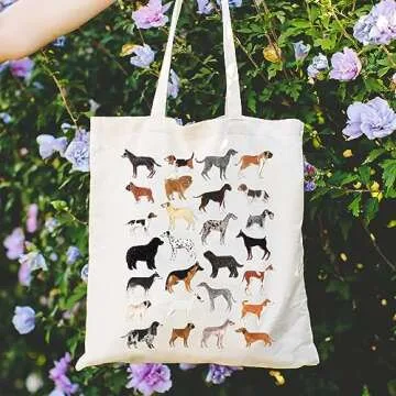 Andeiltech Canvas Tote Bag for Women Dog Aesthetic Tote Bag with Inner Pocket Dogs Shoulder Book Bag Gift Shopping Reusable Grocery Bags
