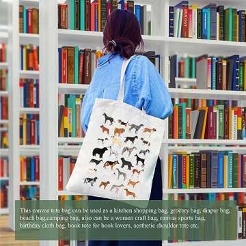 Andeiltech Canvas Tote Bag for Women Dog Aesthetic Tote Bag with Inner Pocket Dogs Shoulder Book Bag Gift Shopping Reusable Grocery Bags