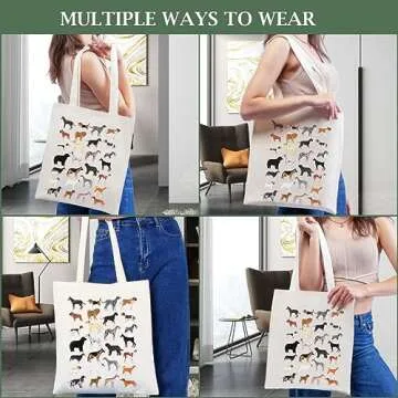 Andeiltech Canvas Tote Bag for Women Dog Aesthetic Tote Bag with Inner Pocket Dogs Shoulder Book Bag Gift Shopping Reusable Grocery Bags