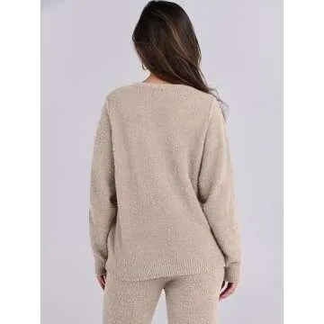 ANRABESS Fuzzy Fleece Pajama Set Stylish Lounge Wear