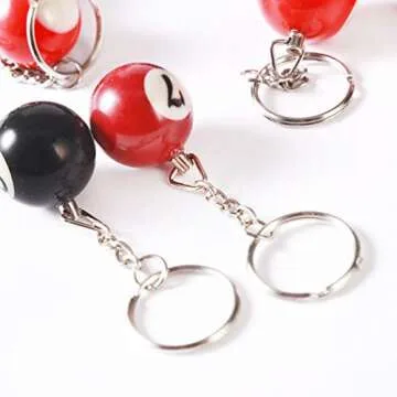 Teensery 4 Pcs Billiard Ball Keychain 25mm Diameter Ball Keyring Charm Personalized Gift for Boys Girls, Random Color