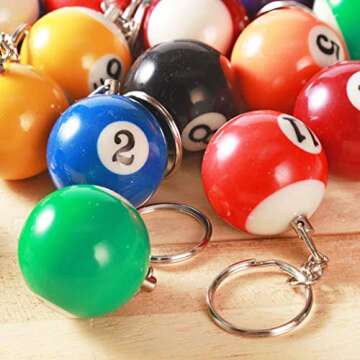 Teensery 4 Pcs Billiard Ball Keychain 25mm Diameter Ball Keyring Charm Personalized Gift for Boys Girls, Random Color