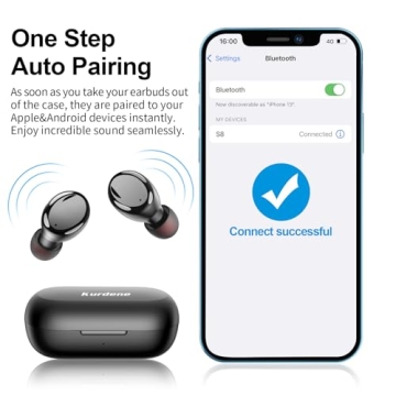 kurdene Bluetooth Wireless Earbuds, S8 Deep Bass Sound 38H Playtime IPX8 Waterproof Earphones Call Clear with Microphone in-Ear Bluetooth Headphones Comfortable for iPhone, Android…