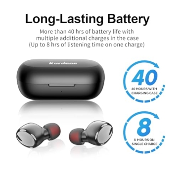kurdene Bluetooth Wireless Earbuds, S8 Deep Bass Sound 38H Playtime IPX8 Waterproof Earphones Call Clear with Microphone in-Ear Bluetooth Headphones Comfortable for iPhone, Android…