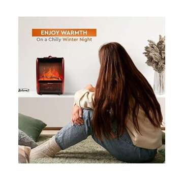 Comfort Zone Electric Mini Fireplace Space Heater with Realistic 3D Flame, Stay-Cool Body, Carry Han...