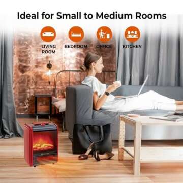 Comfort Zone Electric Mini Fireplace Space Heater with Realistic 3D Flame, Stay-Cool Body, Carry Handle, Overheat Sensor, and Safety Tip-Over Switch, Ideal for Home, Bedroom, & Office, 1,200W, CZFP1