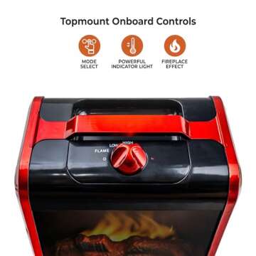 Comfort Zone Electric Mini Fireplace Space Heater with Realistic 3D Flame, Stay-Cool Body, Carry Handle, Overheat Sensor, and Safety Tip-Over Switch, Ideal for Home, Bedroom, & Office, 1,200W, CZFP1