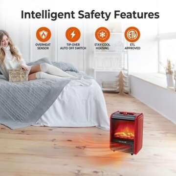 Comfort Zone Electric Mini Fireplace Space Heater with Realistic 3D Flame, Stay-Cool Body, Carry Handle, Overheat Sensor, and Safety Tip-Over Switch, Ideal for Home, Bedroom, & Office, 1,200W, CZFP1