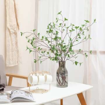 Floweroyal 3pcs Artificial Greenery Stems 43.3" Faux Branches for Vase Filler Fake Ficus Twig Plants for Home Office Party Wedding Decoration