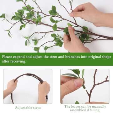 Floweroyal 3pcs Artificial Greenery Stems 43.3" Faux Branches for Vase Filler Fake Ficus Twig Plants for Home Office Party Wedding Decoration