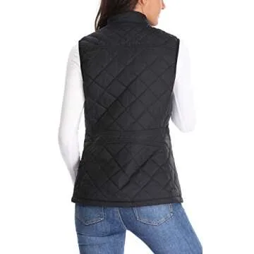 MISS MOLY Women Lightweight Quilted Padded Vest Stand Collar Zip Up Front Gilet Quilted,Black,Medium