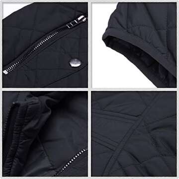 MISS MOLY Women Lightweight Quilted Padded Vest Stand Collar Zip Up Front Gilet Quilted,Black,Medium