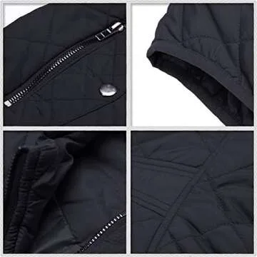 MISS MOLY Women Lightweight Quilted Padded Vest Stand Collar Zip Up Front Gilet Quilted,Black,Medium