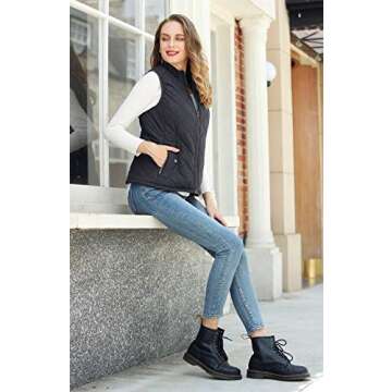 MISS MOLY Women Lightweight Quilted Padded Vest Stand Collar Zip Up Front Gilet Quilted,Black,Medium