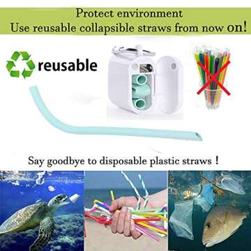 ALIANFIY Collapsible Reusable Drinking Straws - Food Grade Silicone Foldable Straw, Folding Drinking Straws Portable Set with Case & Cleaning Brush for Travel, Household, Office 1 Pack
