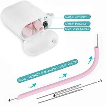 ALIANFIY Collapsible Reusable Drinking Straws - Food Grade Silicone Foldable Straw, Folding Drinking Straws Portable Set with Case & Cleaning Brush for Travel, Household, Office 1 Pack