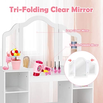 Costzon Kids Vanity 2-in-1 Makeup Desk for Little Girls