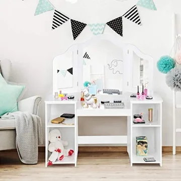 Costzon Kids Vanity 2-in-1 Makeup Desk for Little Girls