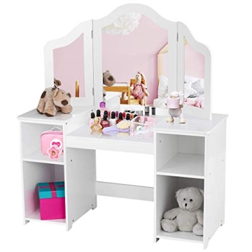 Costzon Kids Vanity 2-in-1 Makeup Desk for Little Girls