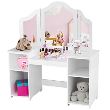 Costzon Kids Vanity 2-in-1 Makeup Desk for Little Girls