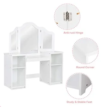 Costzon Kids Vanity 2-in-1 Makeup Desk for Little Girls
