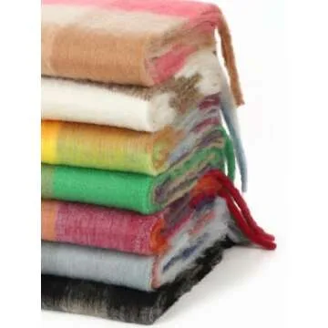 Rulala Fancy Oversized Blanket Scarf for Women Winter Fall Chunky Plaid Soft Cashmere Feel Thick Scarves with Fringed(White & Coffee Strip)