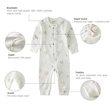 Owlivia Organic Cotton Baby Boy Girl Zip up Sleep N Play, Footless, Long Sleeve(0-3 Months, Ivory White)