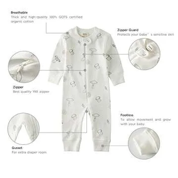 Owlivia Organic Cotton Baby Boy Girl Zip up Sleep N Play, Footless, Long Sleeve(0-3 Months, Ivory White)