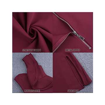 UONBOX Women's One Shoulder Sleeveless Knee Length Side Split Fashion Bandage Dress (S, Wine)