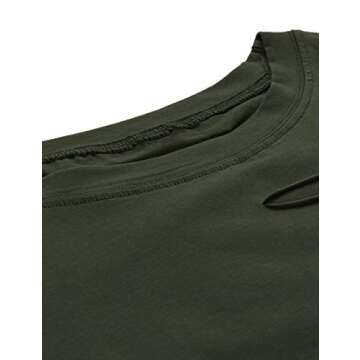 SweatyRocks Women's Summer Short Sleeve Tee Distressed Ripped Crop T-shirt Tops Green M