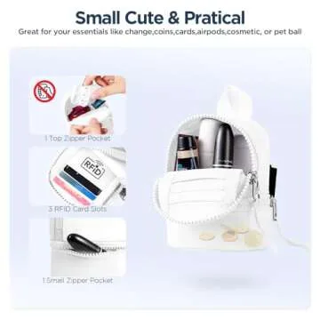 Babysun Mini Backpack Keychain Wristlet Pouch Small Change Coin Purse Cute Zipper Wallet With 3 RFID Card Slots For Women/Men Airpods Cosmetics (White)