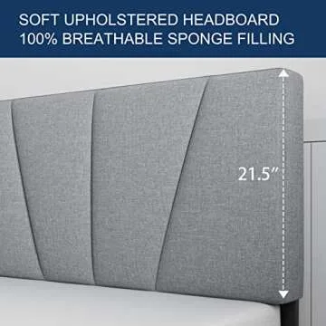 Molblly Queen Bed Frame Upholstered Platform with Headboard and Strong Wooden Slats, Strong Weight Capacity, Non-Slip and Noiseless,No Box Spring Needed, Easy Assembly,Light Grey