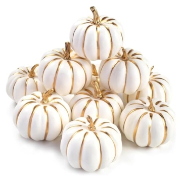 DomeStar 10PCS White Foam Pumpkins with Gold Lines
