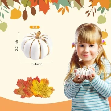 DomeStar 10PCS White Foam Pumpkins with Gold Lines