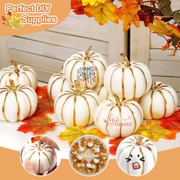 DomeStar 10PCS White Foam Pumpkins with Gold Lines